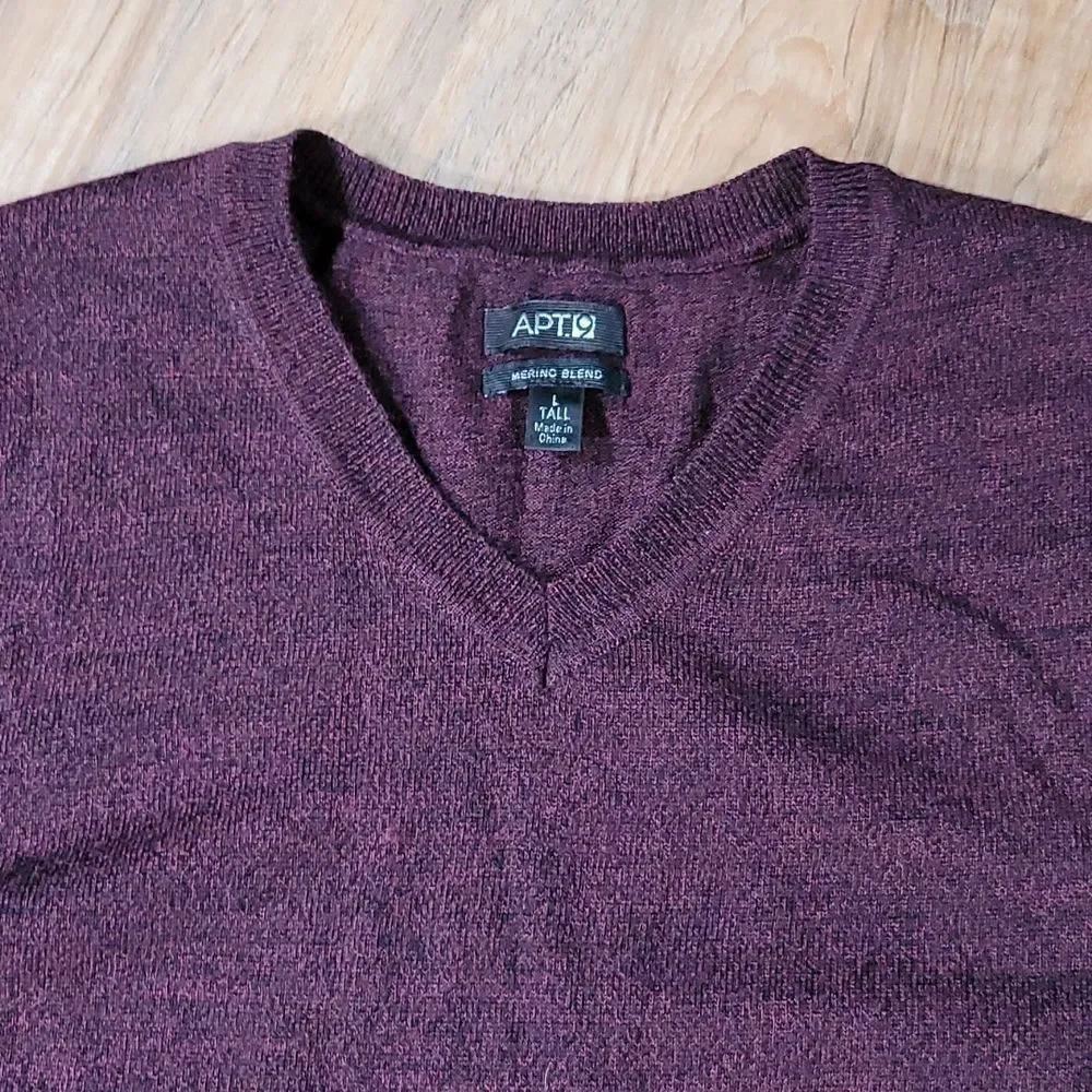 🔺️Apt 9 Wine Merino Blend Big & Tall Sweater Men's Large